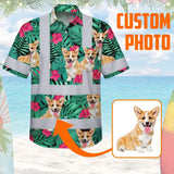 Hi Vis Hawaiian Shirt Reflective Tapes Green Flowers Custom Name And Image Safety Workwear For Workers, Truckers, Operators, Company, Pet Lovers