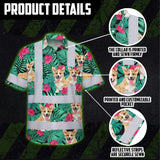 Hi Vis Hawaiian Shirt Reflective Tapes Green Flowers Custom Name And Image Safety Workwear For Workers, Truckers, Operators, Company, Pet Lovers