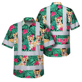 Hi Vis Hawaiian Shirt Reflective Tapes Green Flowers Custom Name And Image Safety Workwear For Workers, Truckers, Operators, Company, Pet Lovers