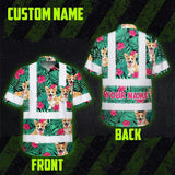 Hi Vis Hawaiian Shirt Reflective Tapes Green Flowers Custom Name And Image Safety Workwear For Workers, Truckers, Operators, Company, Pet Lovers