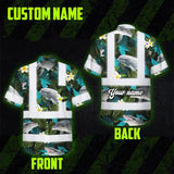Hi Vis Hawaiian Shirt Reflective Tapes Green Flowers Dolphin Custom Name Safety Workwear For Workers, Truckers, Operators, Company