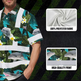 Hi Vis Hawaiian Shirt Reflective Tapes Green Flowers Dolphin Custom Name Safety Workwear For Workers, Truckers, Operators, Company