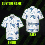 Hi Vis Hawaiian Shirt Reflective Tapes Green Flowers Turtle 2 Custom Name Safety Workwear For Workers, Truckers, Operators, Company