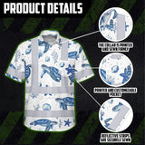 Hi Vis Hawaiian Shirt Reflective Tapes Green Flowers Turtle 2 Custom Name Safety Workwear For Workers, Truckers, Operators, Company