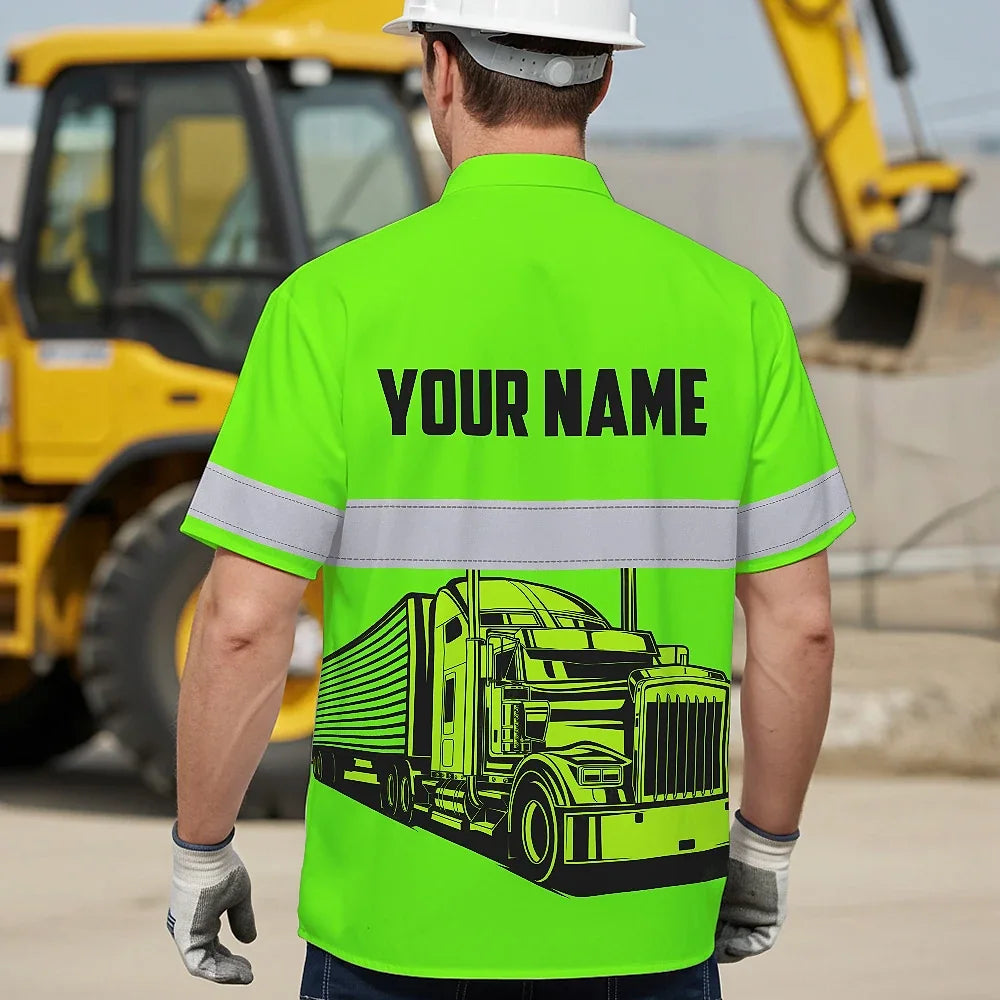 Hi Vis Hawaiian Shirt Reflective Tapes Green Gradient Semi Truck Driver Custom