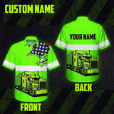 Hi Vis Hawaiian Shirt Reflective Tapes Green Gradient Semi Truck Driver Custom