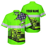 Hi Vis Hawaiian Shirt Reflective Tapes Green Gradient Semi Truck Driver Custom