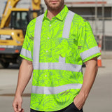 Choose Pack Hi Vis Hawaiian Shirt Reflective Tapes Green Grey Flowers Custom Name Safety Workwear For Workers, Truckers, Operators