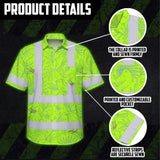 Choose Pack Hi Vis Hawaiian Shirt Reflective Tapes Green Grey Flowers Custom Name Safety Workwear For Workers, Truckers, Operators
