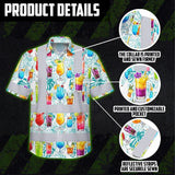 Hi Vis Hawaiian Shirt Reflective Tapes Green Leaf Drink Tropical Cocktail Beer Print Custom Name Safety Workwear For Workers, Truckers, Operators