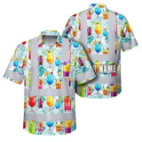 Hi Vis Hawaiian Shirt Reflective Tapes Green Leaf Drink Tropical Cocktail Beer Print Custom Name Safety Workwear For Workers, Truckers, Operators