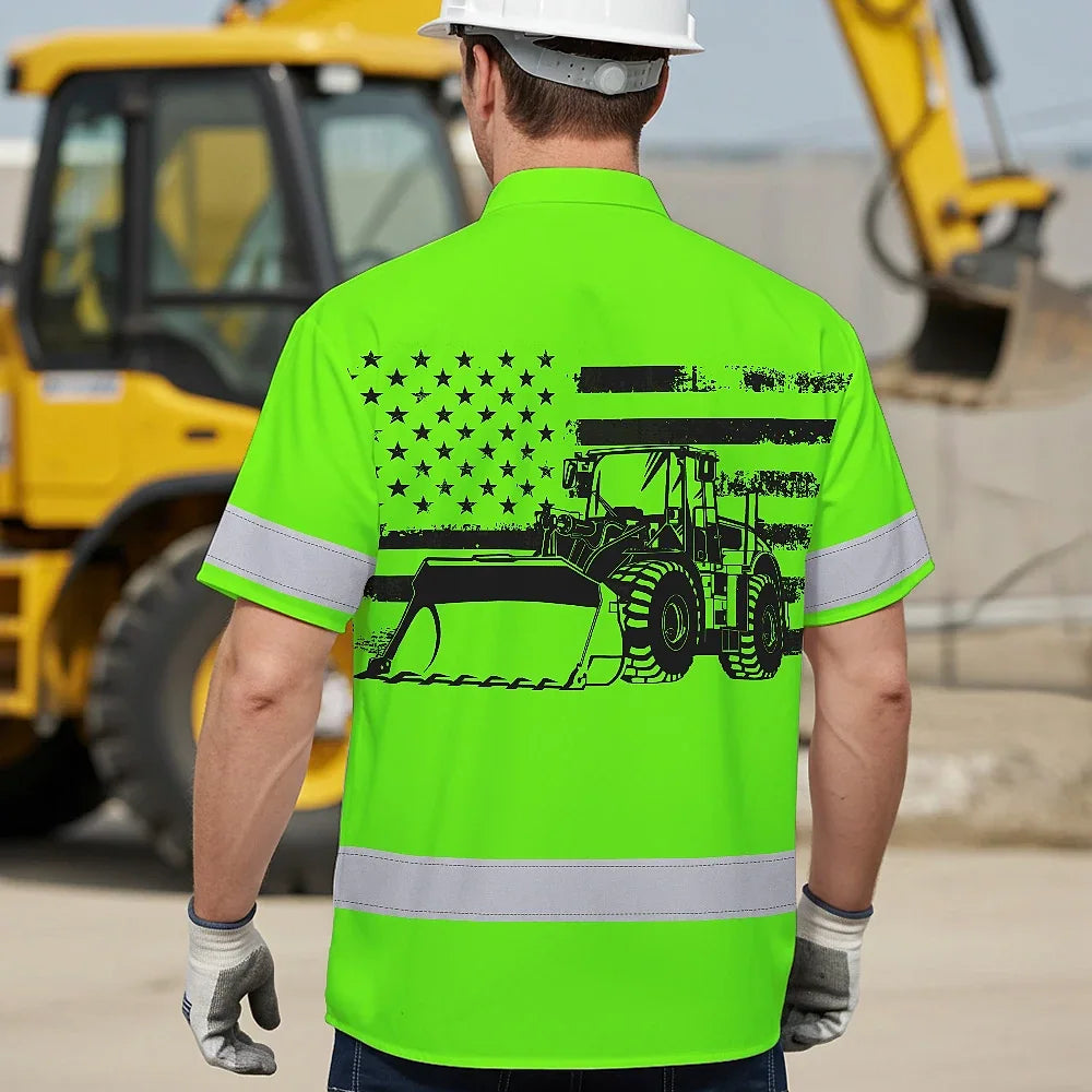 Hi Vis Hawaiian Shirt Reflective Tapes Green Loader Operator Custom Name