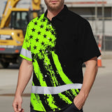 Hi Vis Hawaiian Shirt Reflective Tapes Green Neon And Black US Flag