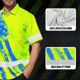 Hi Vis Hawaiian Shirt Reflective Tapes Green Neon And Blue US Flag Custom
