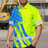 Hi Vis Hawaiian Shirt Reflective Tapes Green Neon And Blue US Flag Custom