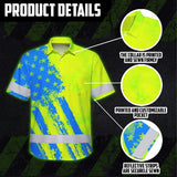 Hi Vis Hawaiian Shirt Reflective Tapes Green Neon And Blue US Flag Custom