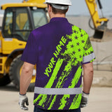 Hi Vis Hawaiian Shirt Reflective Tapes Green Neon And Violet US Flag Custom