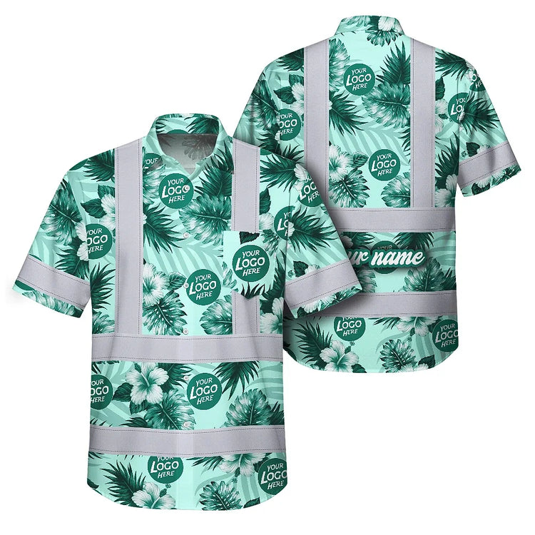 Green Neon And White Flowers Hi-Vis Hawaiian Shirt