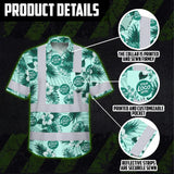 Hi Vis Hawaiian Shirt Reflective Tapes Green Neon And White Flowers Custom Name And Logo Safety Workwear For Workers, Truckers, Operators, Company