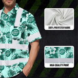 Hi Vis Hawaiian Shirt Reflective Tapes Green Neon And White Flowers Custom Name And Logo Safety Workwear For Workers, Truckers, Operators, Company