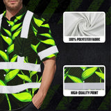 Hi Vis Hawaiian Shirt Reflective Tapes Green Neon Black Heliconia Custom Name Safety Workwear For Workers, Truckers, Operators