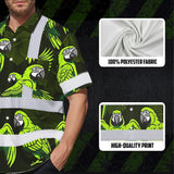 Hi Vis Hawaiian Shirt Reflective Tapes Green Neon Black Parrot Custom Name Safety Workwear For Workers, Truckers, Operators
