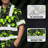 Hi Vis Hawaiian Shirt Reflective Tapes Green Neon Black Skull Custom Name Safety Workwear For Workers, Truckers, Operators