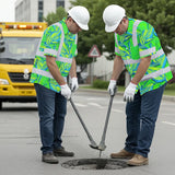 Hi Vis Hawaiian Shirt Reflective Tapes Green Neon Blue Bird of Paradise Custom Name Safety Workwear For Workers, Truckers, Operators