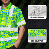 Hi Vis Hawaiian Shirt Reflective Tapes Green Neon Blue Frog Custom Name Safety Workwear For Workers, Truckers, Operators