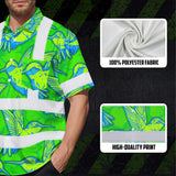 Hi Vis Hawaiian Shirt Reflective Tapes Green Neon Blue Hummingbird Custom Name Safety Workwear For Workers, Truckers, Operators