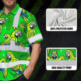 Hi Vis Hawaiian Shirt Reflective Tapes Green Neon Blue Parrot Custom Name Safety Workwear For Workers, Truckers, Operators