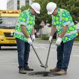 Hi Vis Hawaiian Shirt Reflective Tapes Green Neon Blue Plumeria Custom Name Safety Workwear For Workers, Truckers, Operators
