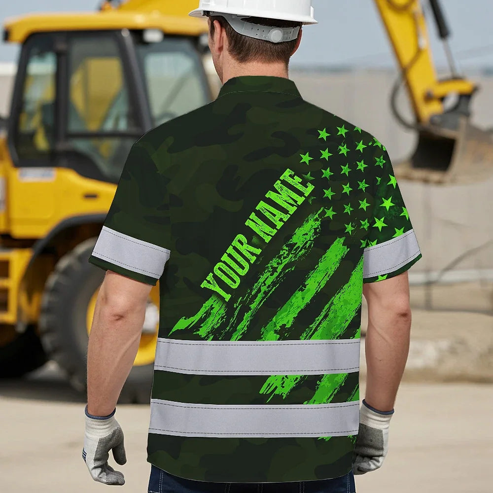 Hi Vis Hawaiian Shirt Reflective Tapes Green Neon Camo US Flag Custom