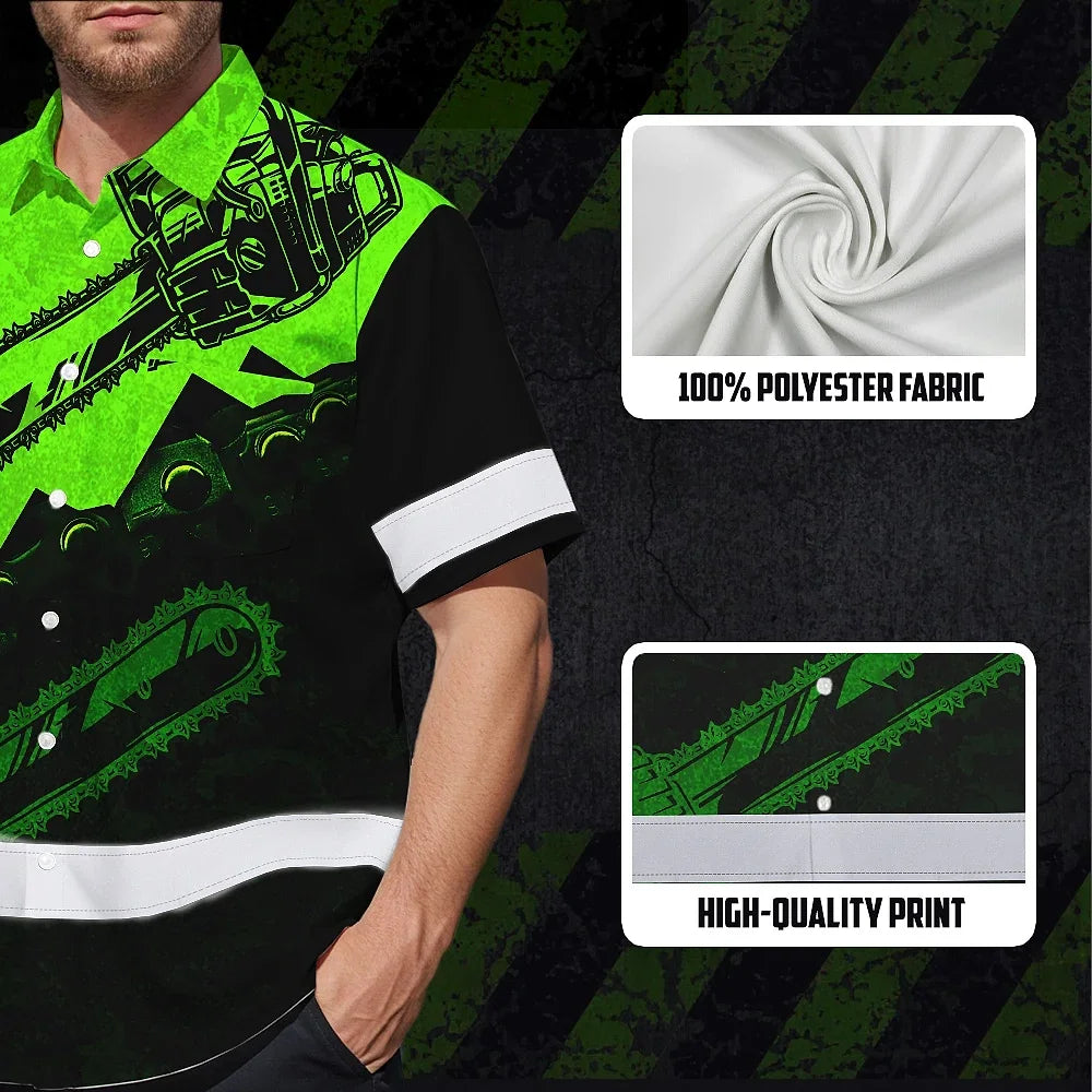Hi Vis Hawaiian Shirt Reflective Tapes Green Neon Chainsaw Logger Custom