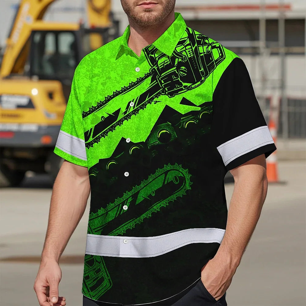 Hi Vis Hawaiian Shirt Reflective Tapes Green Neon Chainsaw Logger Custom