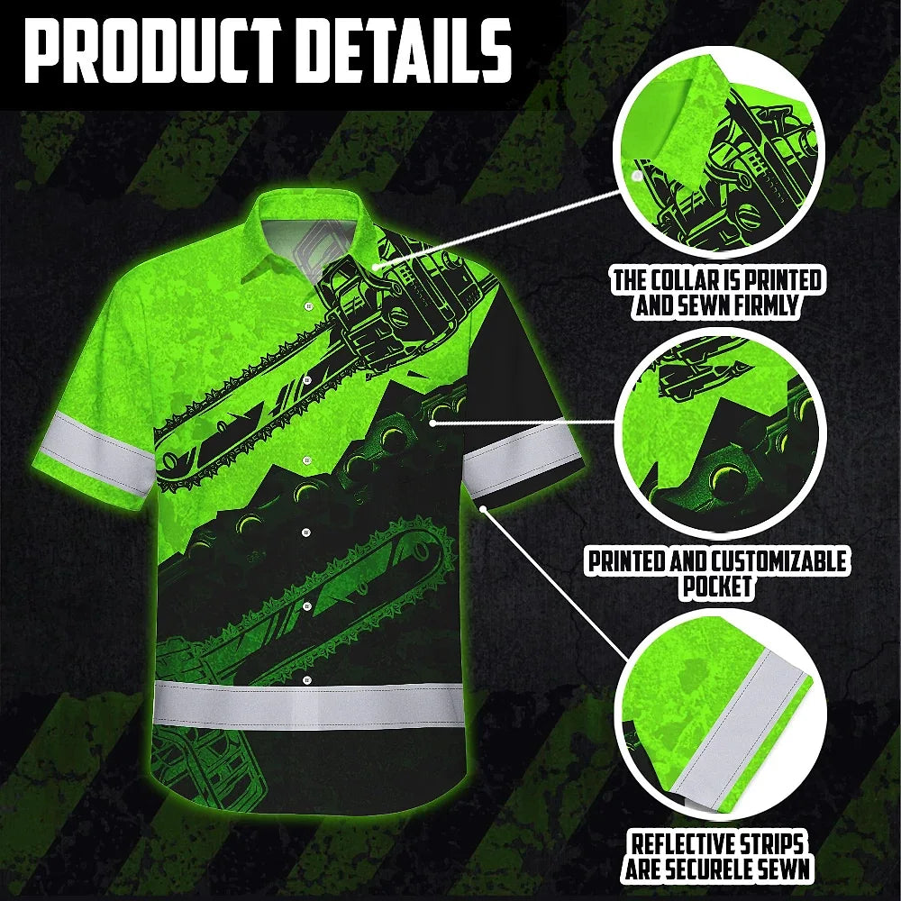 Hi Vis Hawaiian Shirt Reflective Tapes Green Neon Chainsaw Logger Custom