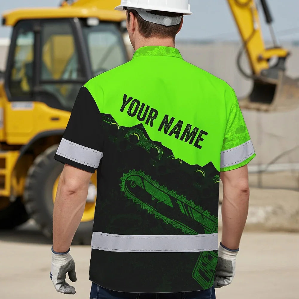 Hi Vis Hawaiian Shirt Reflective Tapes Green Neon Chainsaw Logger Custom