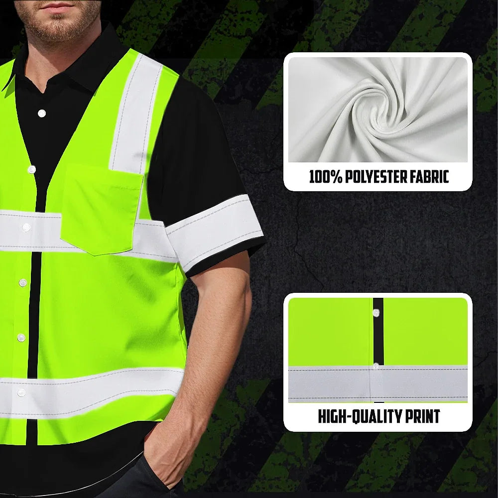 Hi Vis Hawaiian Shirt Reflective Tapes Green Neon Custom Name And Logo