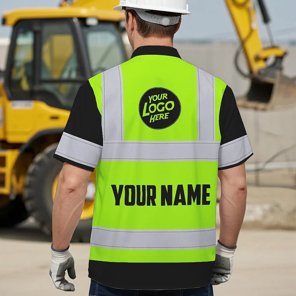 Hi Vis Hawaiian Shirt Reflective Tapes Green Neon Custom Name And Logo