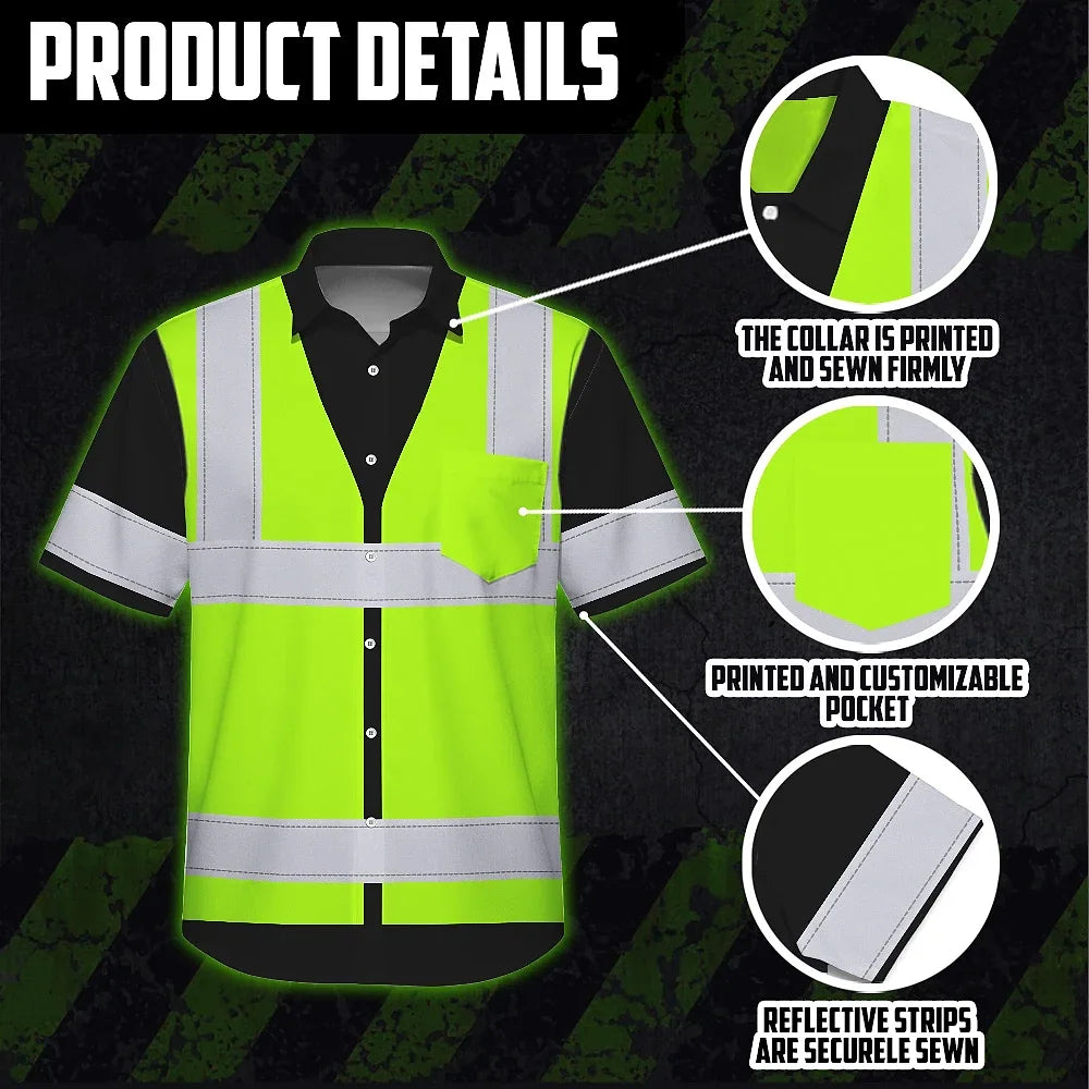Hi Vis Hawaiian Shirt Reflective Tapes Green Neon Custom Name And Logo