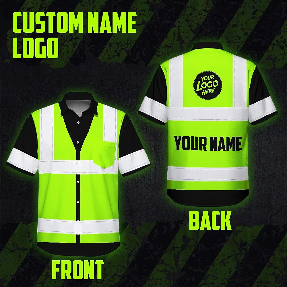 Hi Vis Hawaiian Shirt Reflective Tapes Green Neon Custom Name And Logo