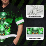 Hi Vis Hawaiian Shirt Reflective Tapes Green Neon Fire Skull Custom Name Safety Workwear For Workers, Truckers, Operators
