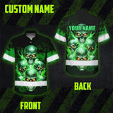 Hi Vis Hawaiian Shirt Reflective Tapes Green Neon Fire Skull Custom Name Safety Workwear For Workers, Truckers, Operators