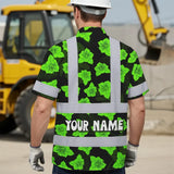 Hi Vis Hawaiian Shirt Reflective Tapes Green Neon Flowers 3 Custom Name