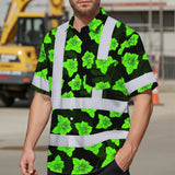 Hi Vis Hawaiian Shirt Reflective Tapes Green Neon Flowers 3 Custom Name