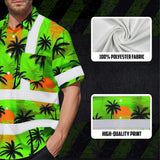 Hi Vis Hawaiian Shirt Reflective Tapes Green Neon Flowers Custom Name Safety Workwear For Truckers, Operators
