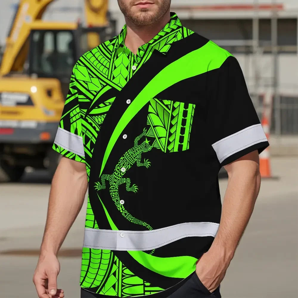 Hi Vis Hawaiian Shirt Reflective Tapes Green Neon Hawaii Custom Name