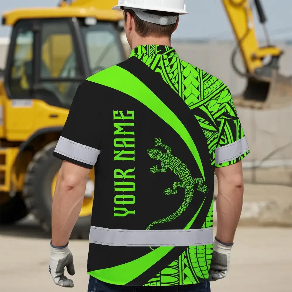 Hi Vis Hawaiian Shirt Reflective Tapes Green Neon Hawaii Custom Name