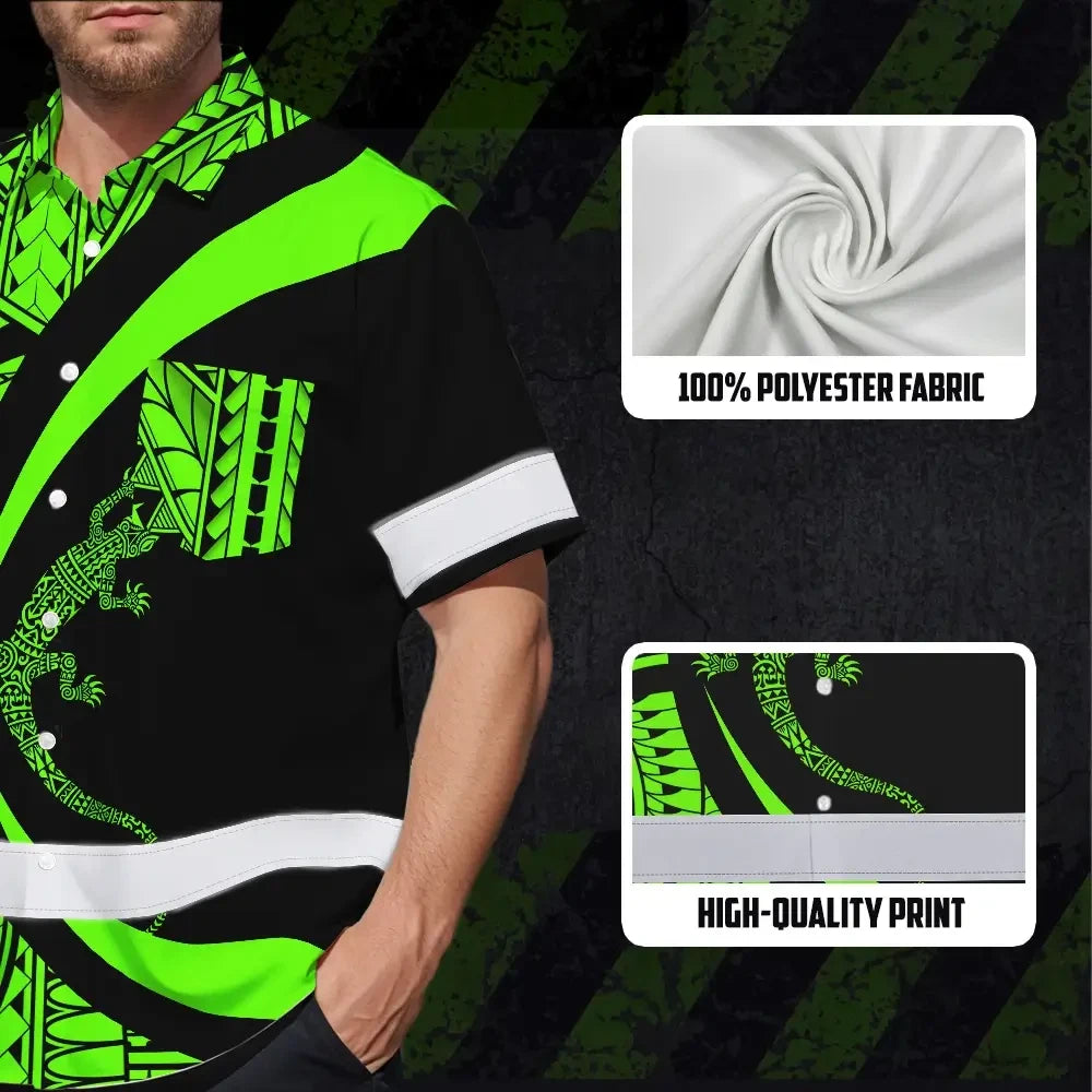 Hi Vis Hawaiian Shirt Reflective Tapes Green Neon Hawaii Custom Name