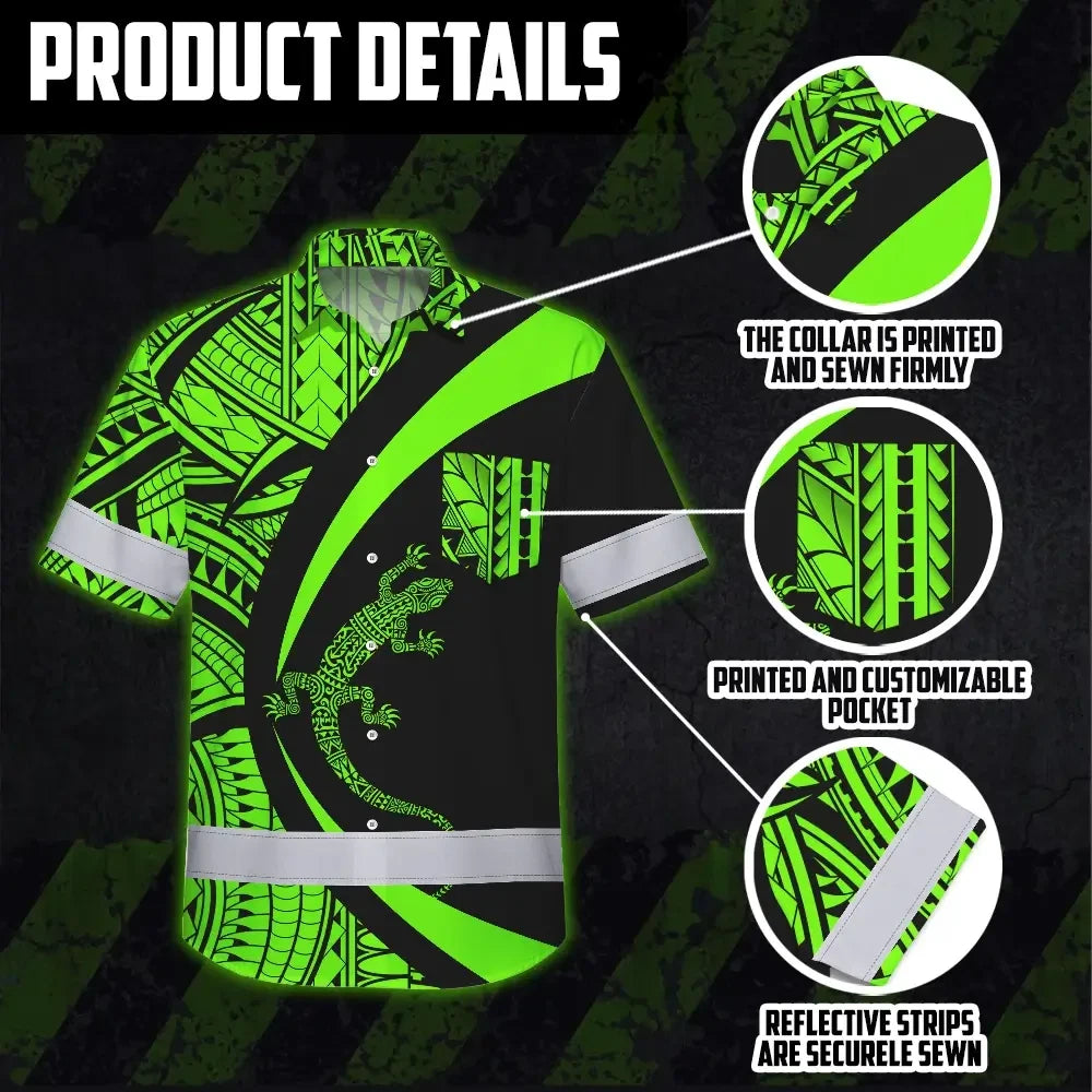 Hi Vis Hawaiian Shirt Reflective Tapes Green Neon Hawaii Custom Name